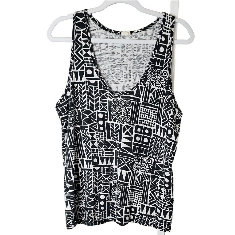 J. Crew Black and White Geometric Tank Top Cotton L